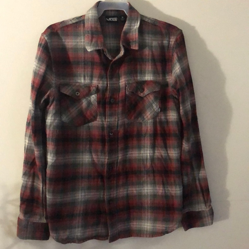 Vans Button down plaid red and black shirt